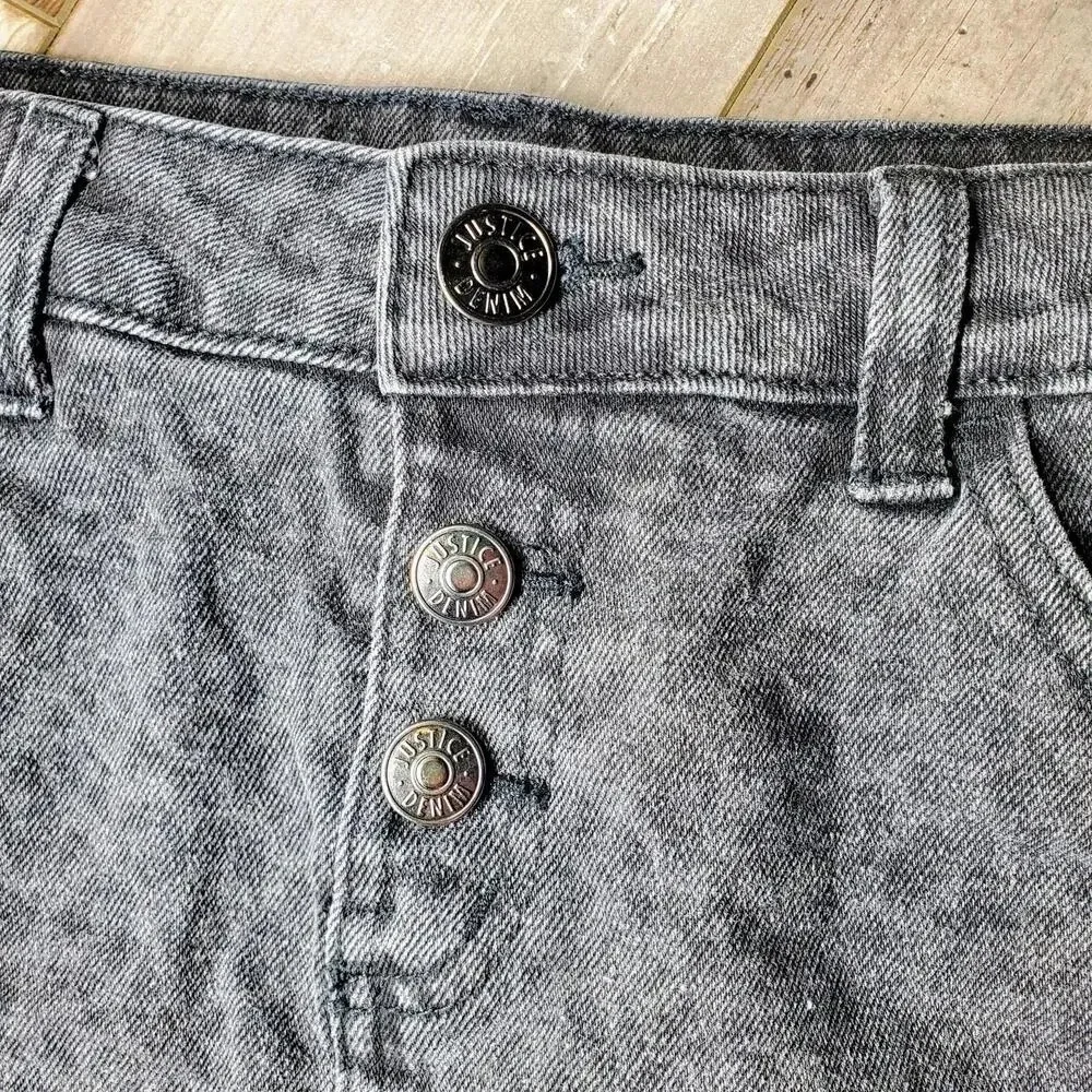 JUSTICE Size 16 Black Raw Hem Denim Skort Leopard Print NWOT